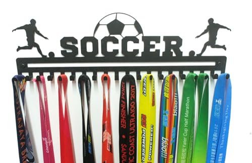 Soccer Boy Medal Hanger with 20 Hooks (Black)