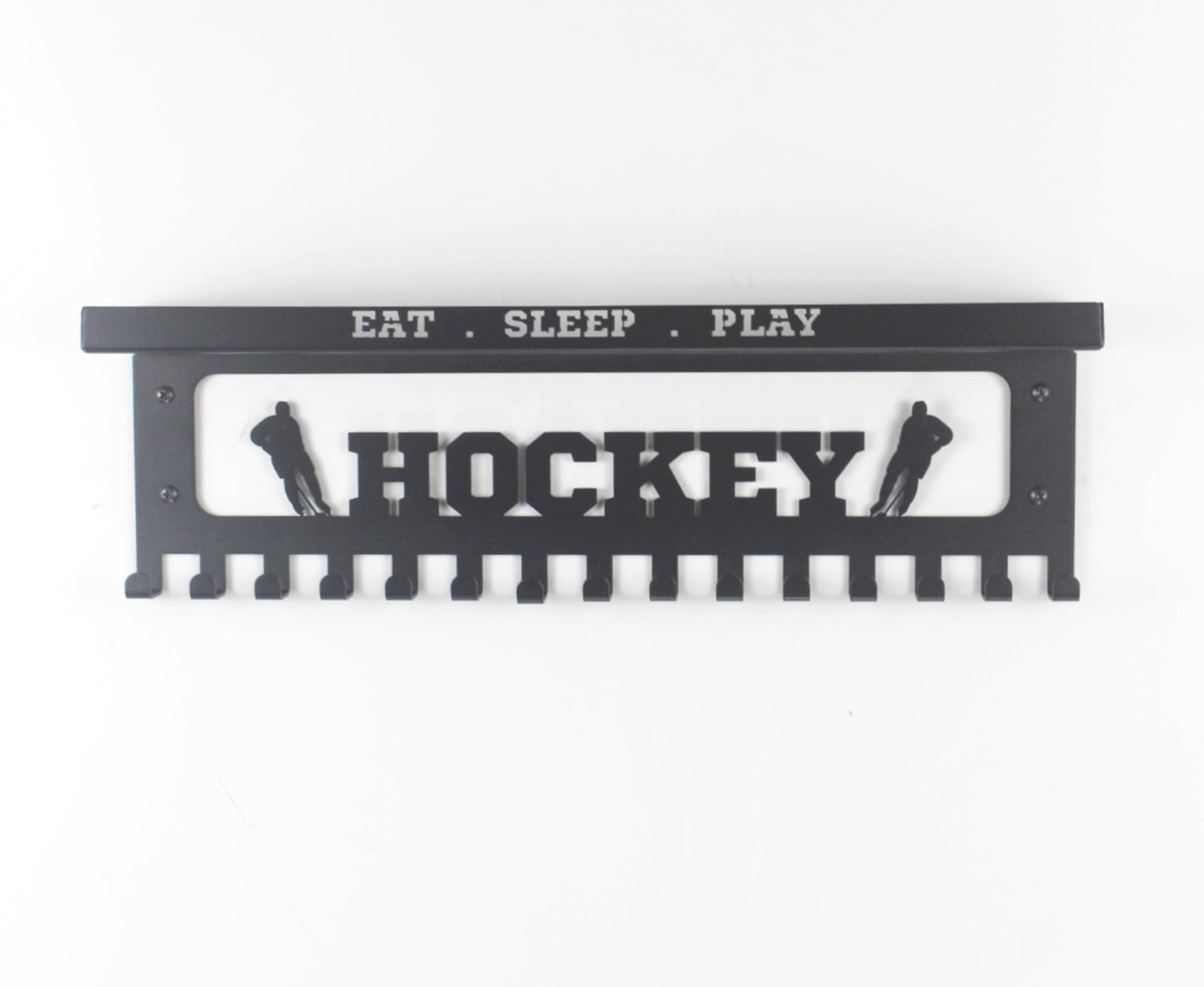 16" Premium Metal Wall Mount "HOCKEY" Medal Hanger with 3" Shelf