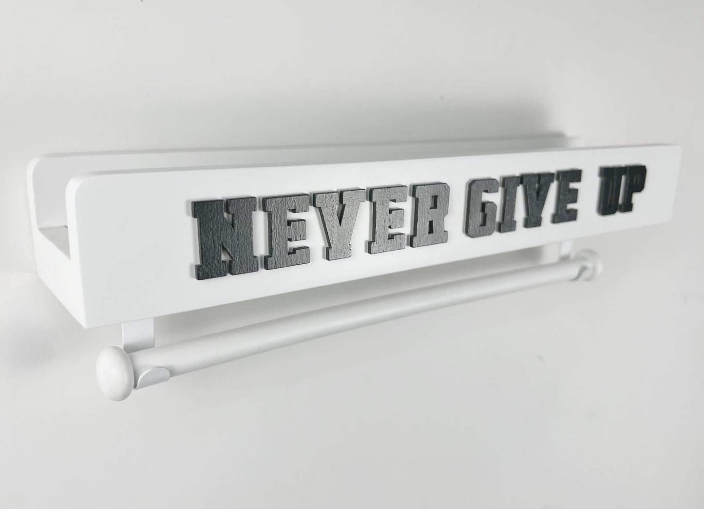 16 inch Motivational Wood Shelf with Hanging Rod and 3" Shelf