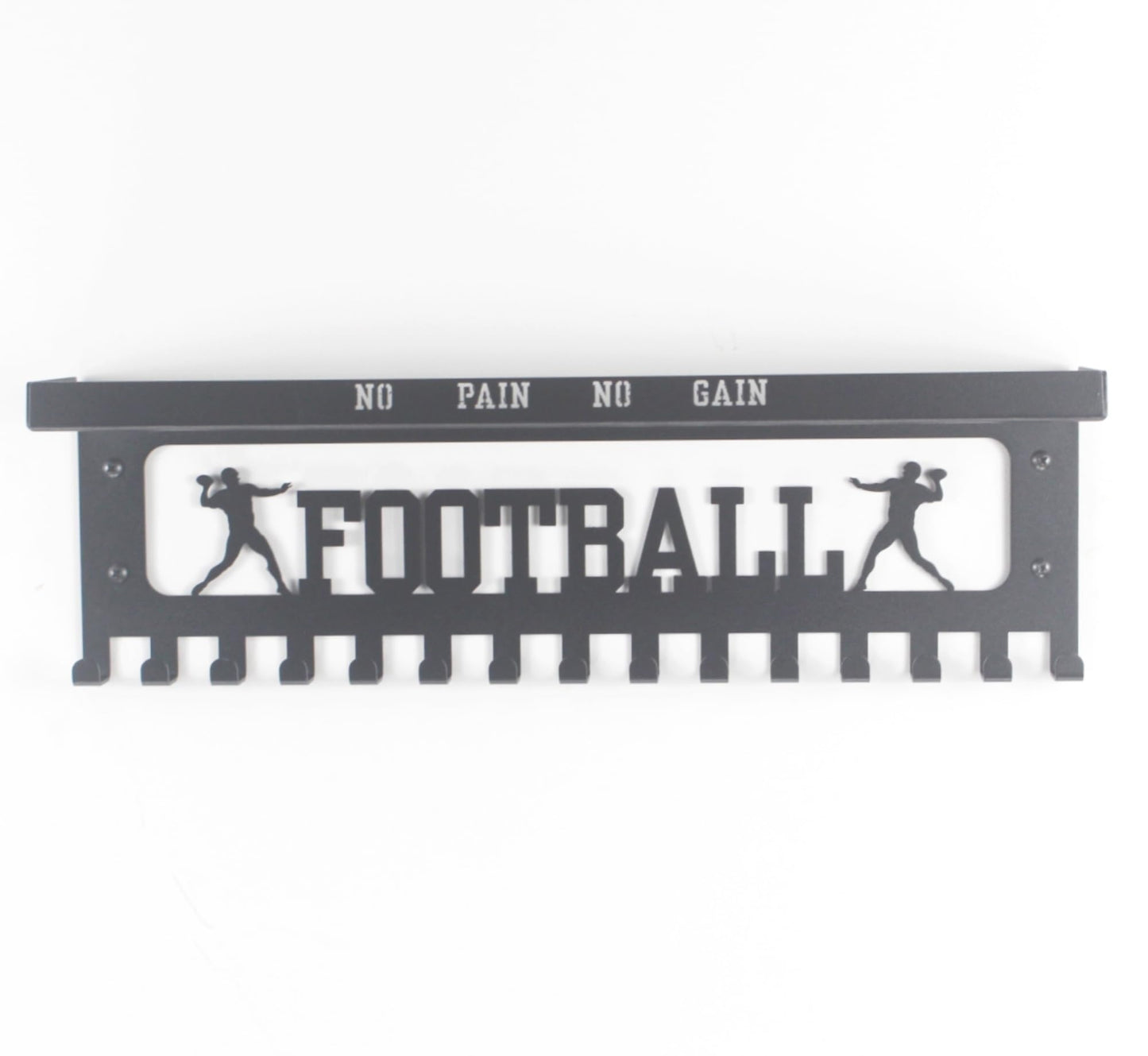 16" Premium Metal Wall Mount "FOOTBALL" Medal Hanger with 3" Shelf