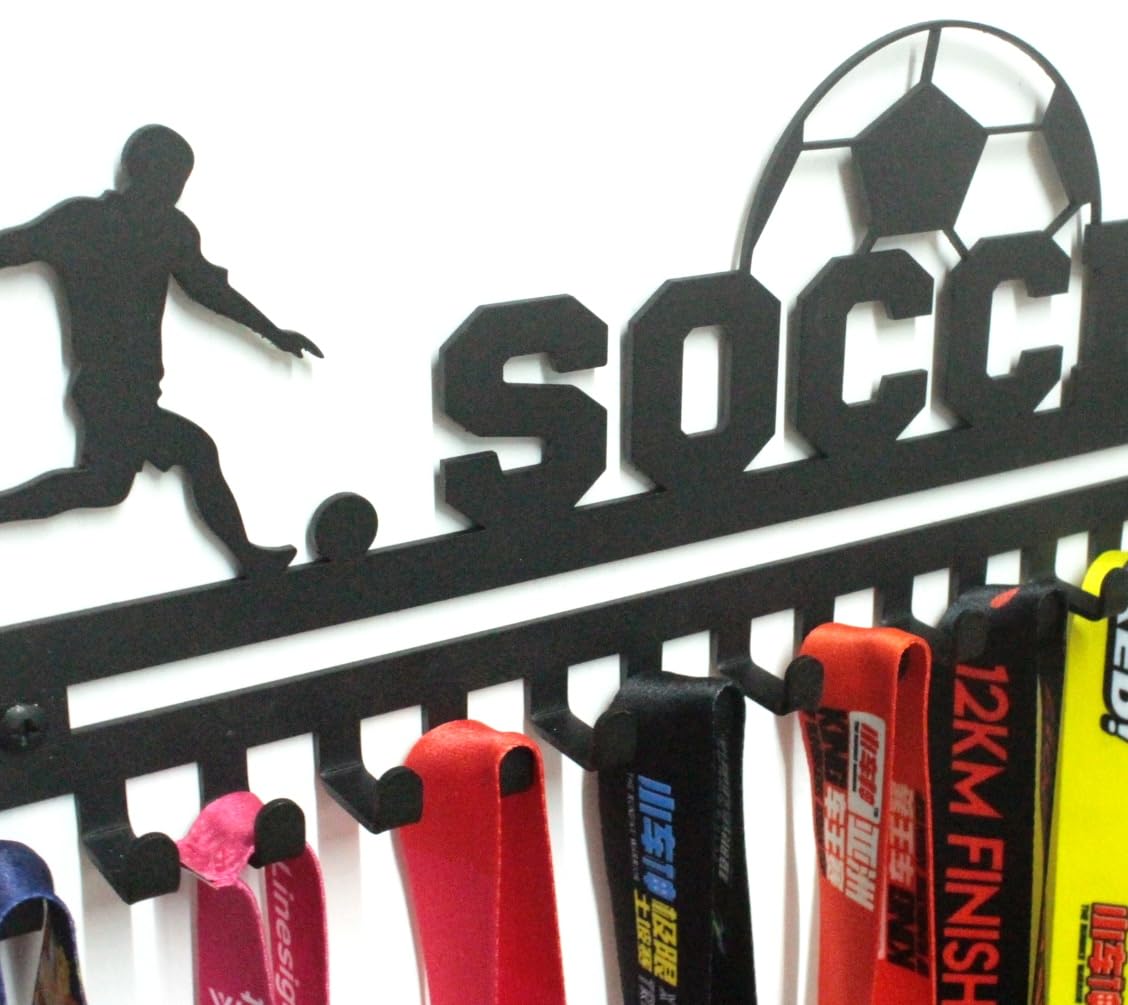 Soccer Boy Medal Hanger with 20 Hooks (Black)