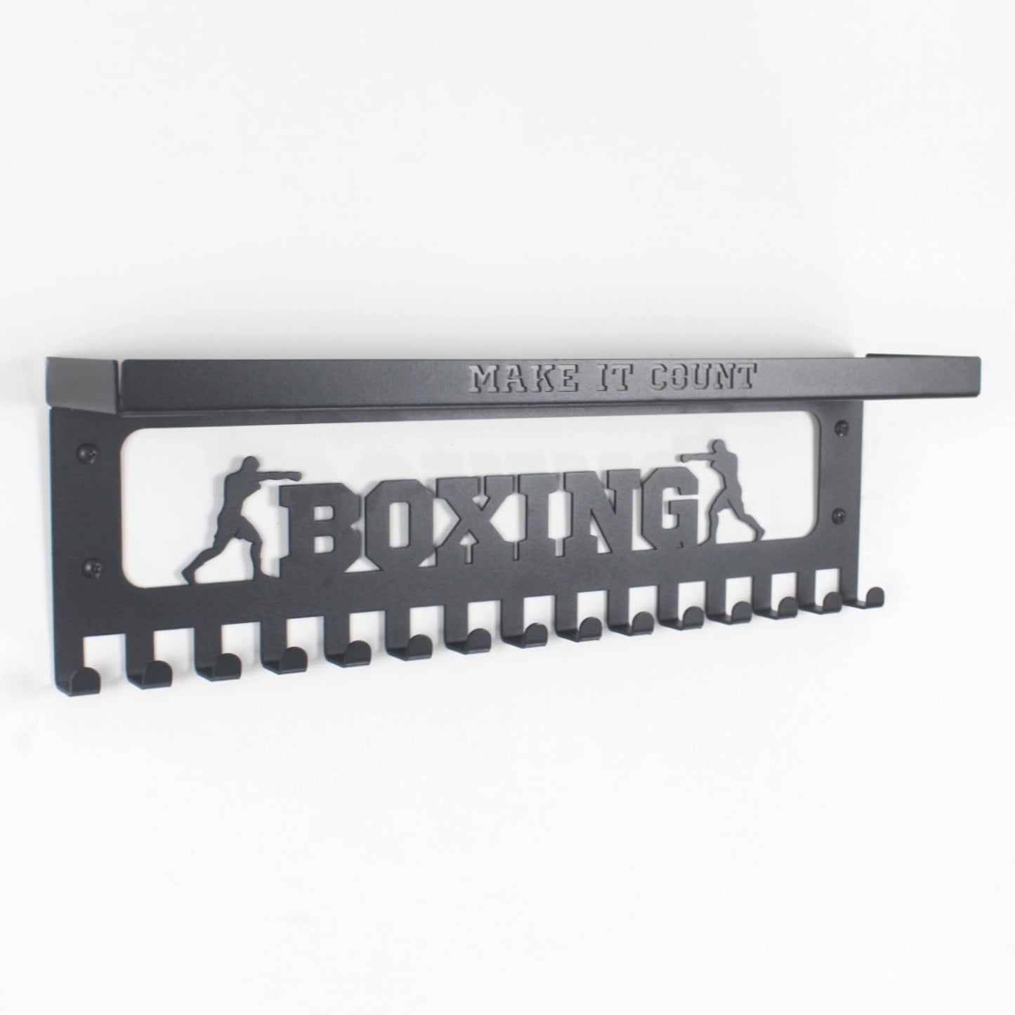 16" Premium Metal Wall Mount "BOXING" Medal Hanger with 3" Shelf