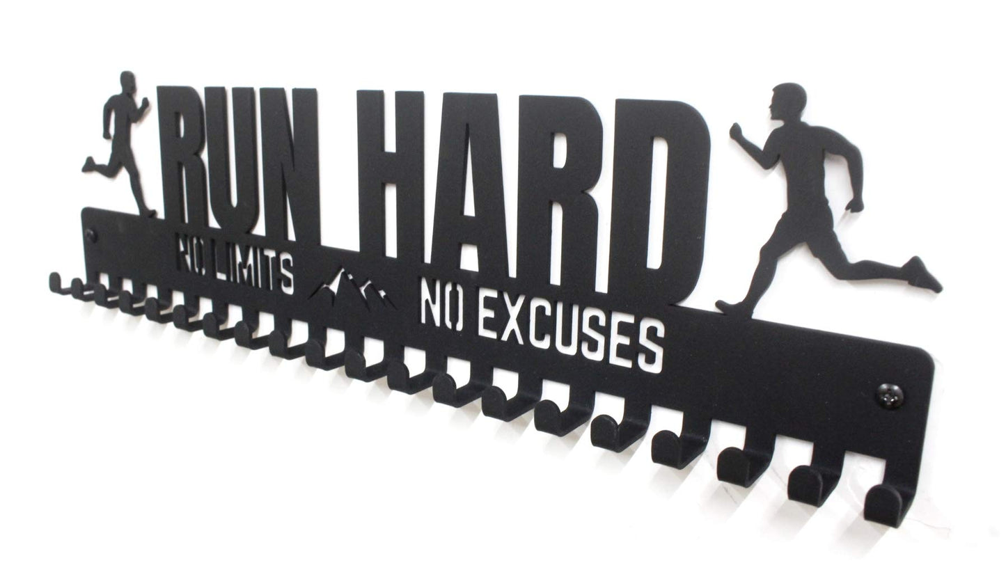 "RUN HARD" Runners Sports Medal Hanger with hooks