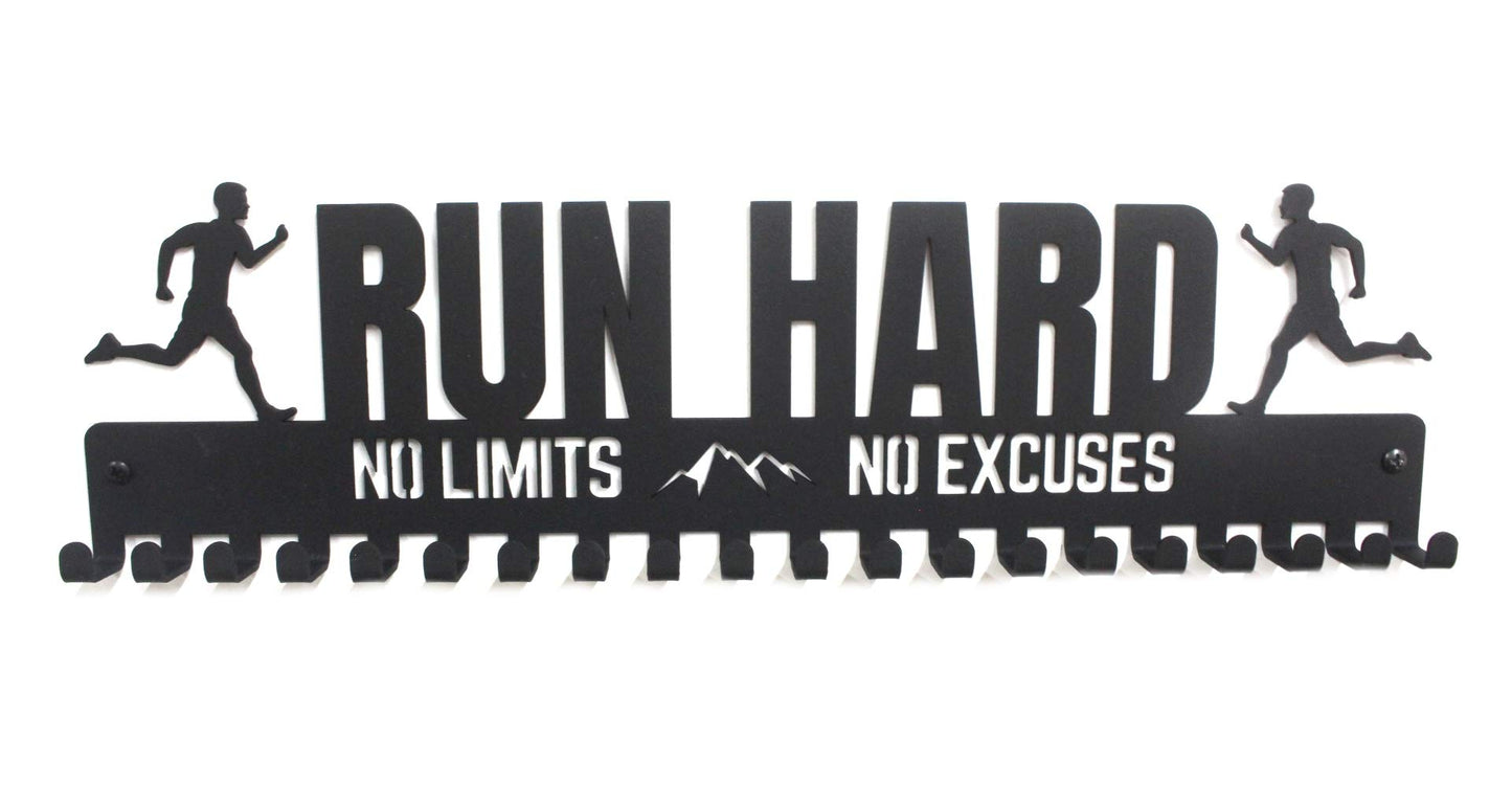 "RUN HARD" Runners Sports Medal Hanger with hooks