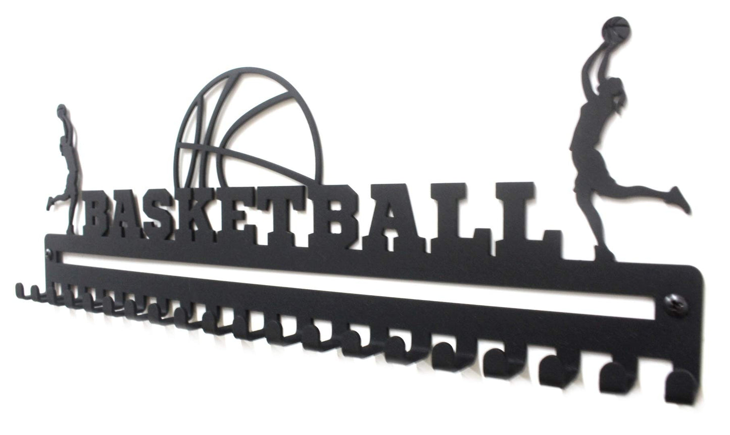 'Basketball' Medal Hanger and Ribbon Display (Girl) - Black