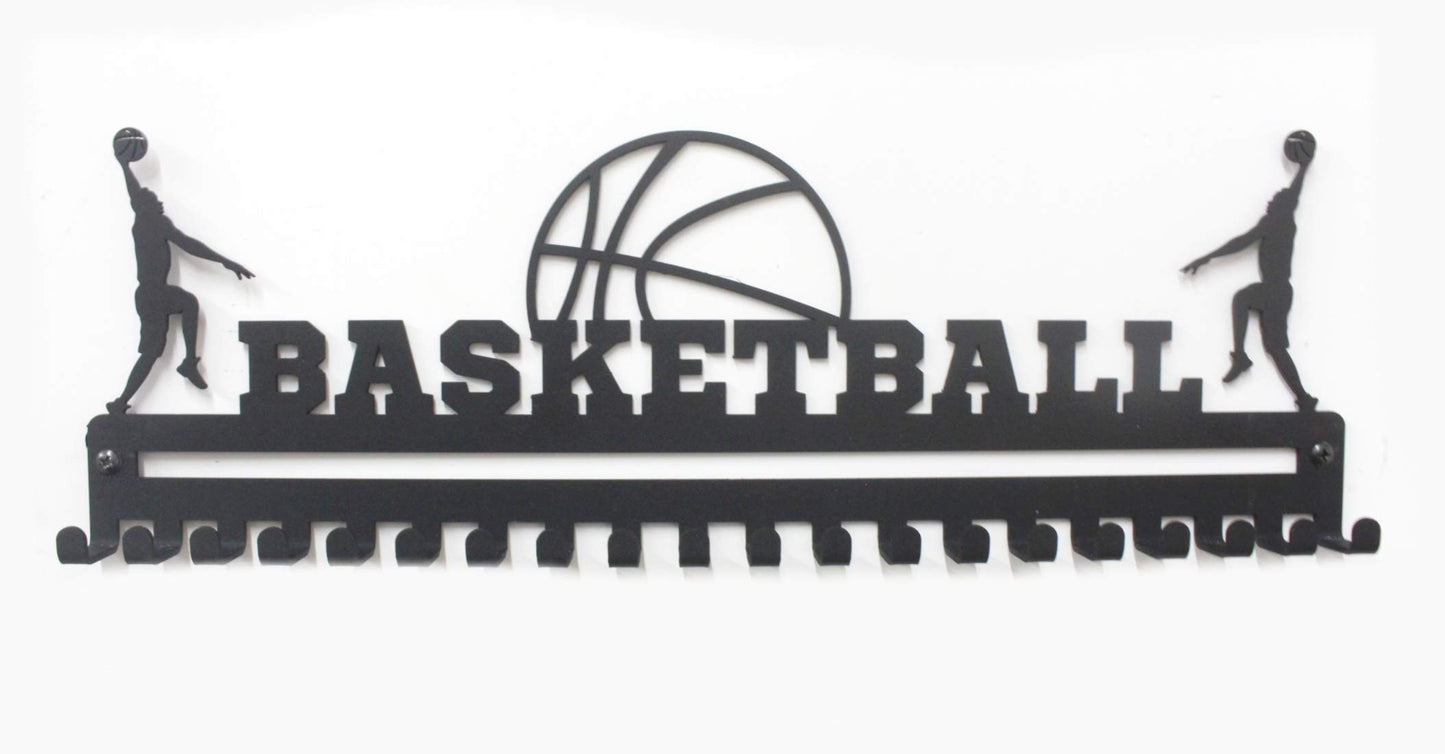 'Basketball' Medal Hanger and Ribbon Display (Boy) - Black