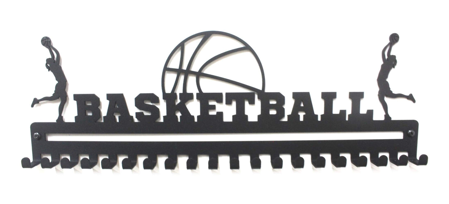 'Basketball' Medal Hanger and Ribbon Display (Girl) - Black