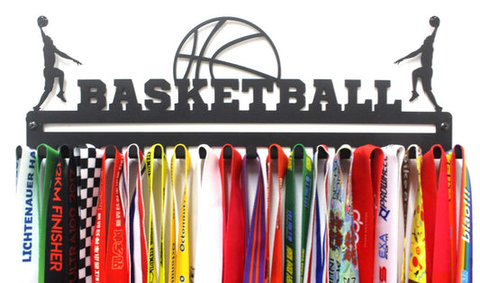 'Basketball' Medal Hanger and Ribbon Display (Boy) - Black