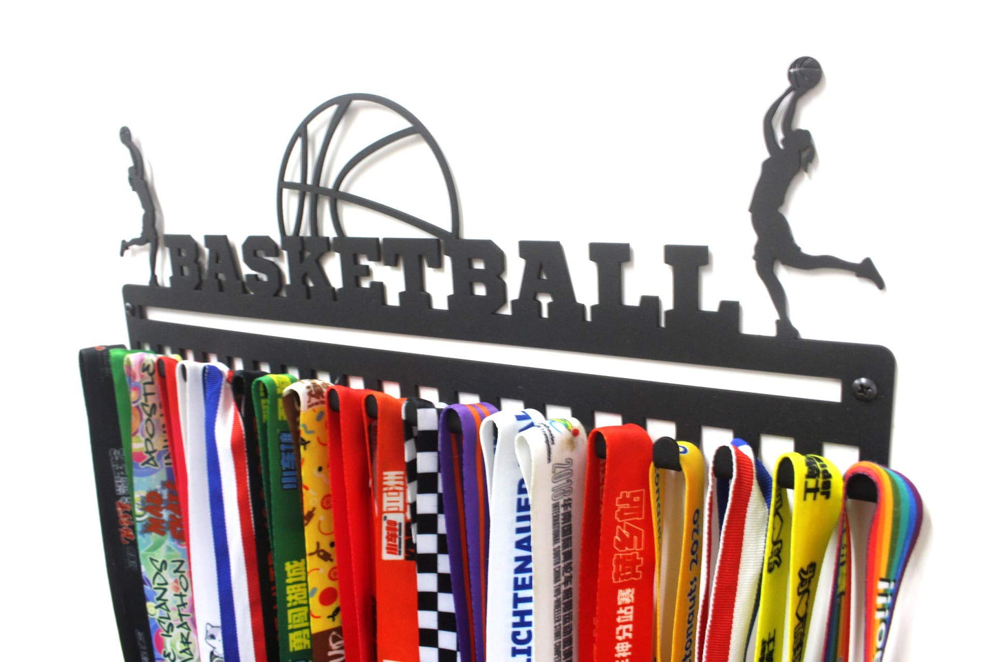 'Basketball' Medal Hanger and Ribbon Display (Girl) - Black