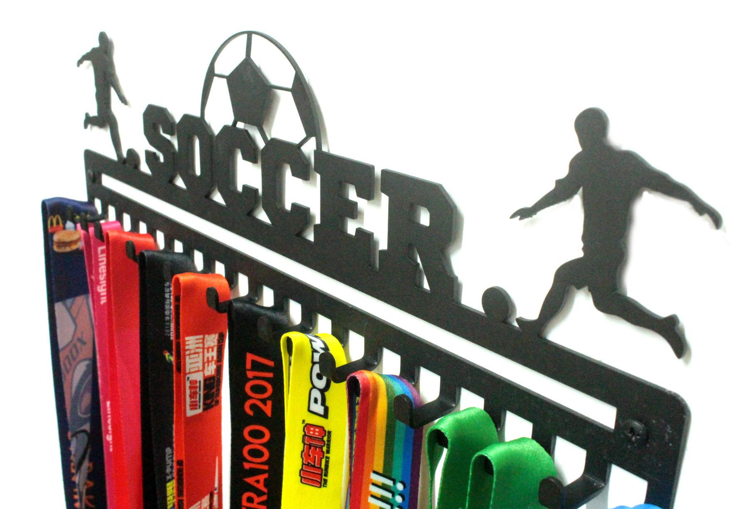 Soccer Boy Medal Hanger with 20 Hooks (Black)