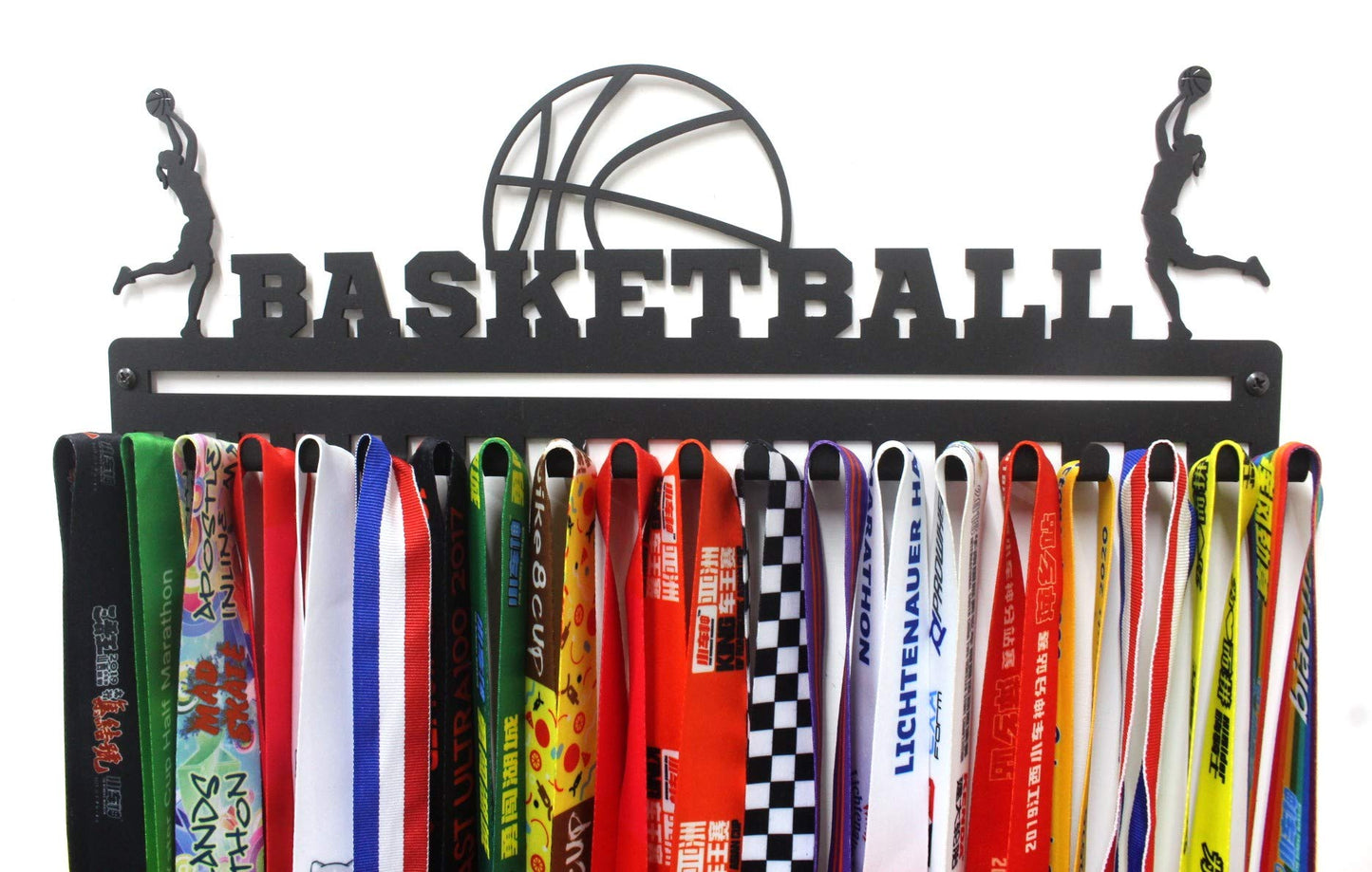 'Basketball' Medal Hanger and Ribbon Display (Girl) - Black