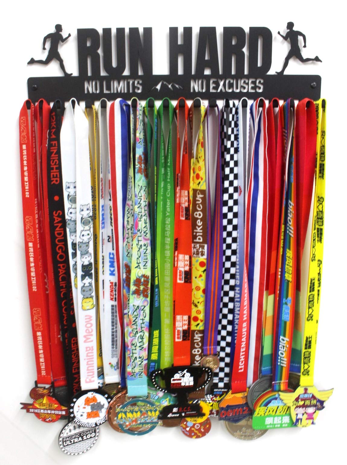 "RUN HARD" Runners Sports Medal Hanger with hooks