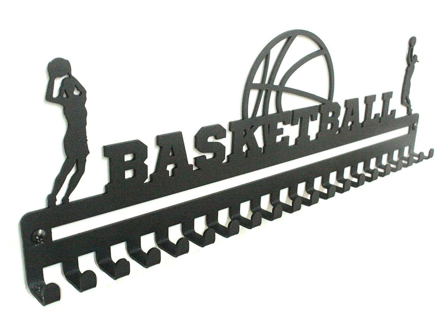 Basketball Girl Figure Medal Hanger with 20 Hooks (Black)