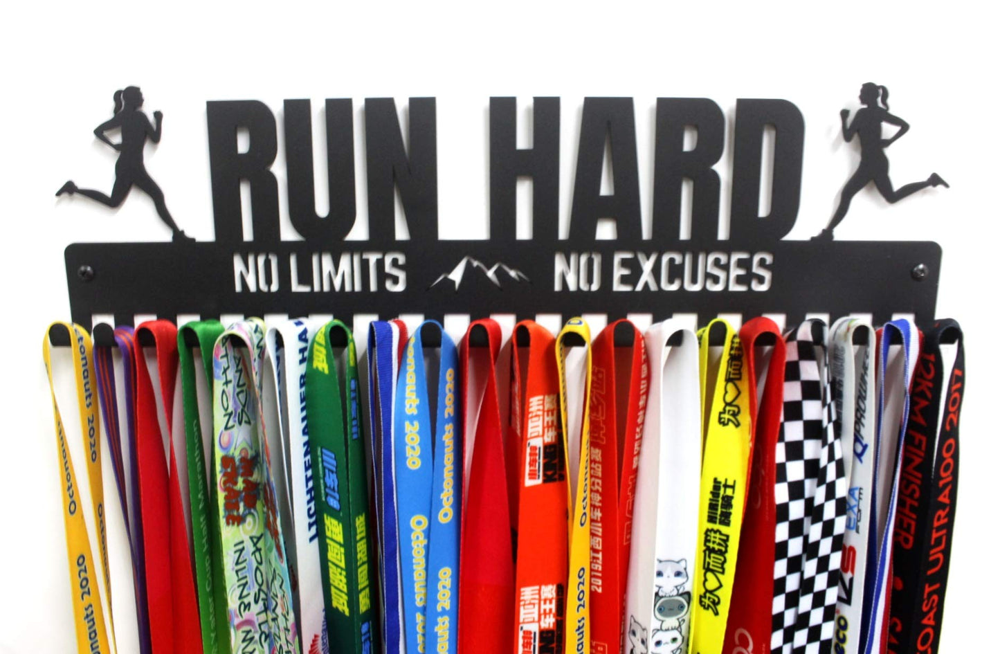 "RUN HARD" Runners Sports Medal Hanger with hooks