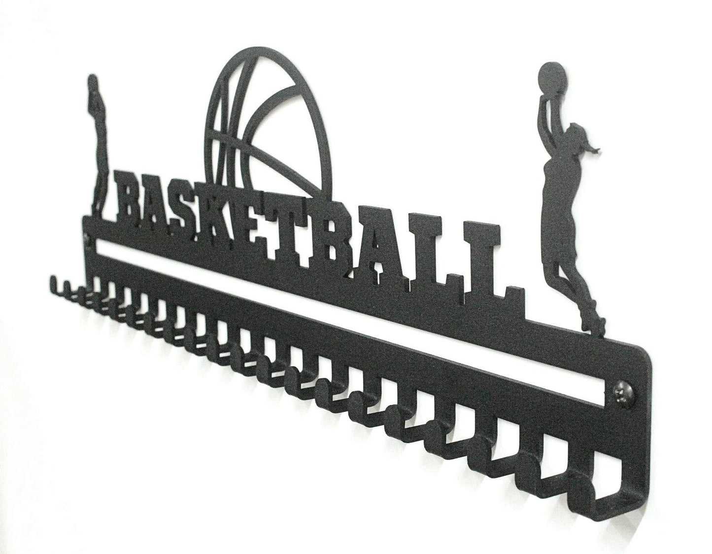 Basketball Girl Figure Medal Hanger with 20 Hooks (Black)