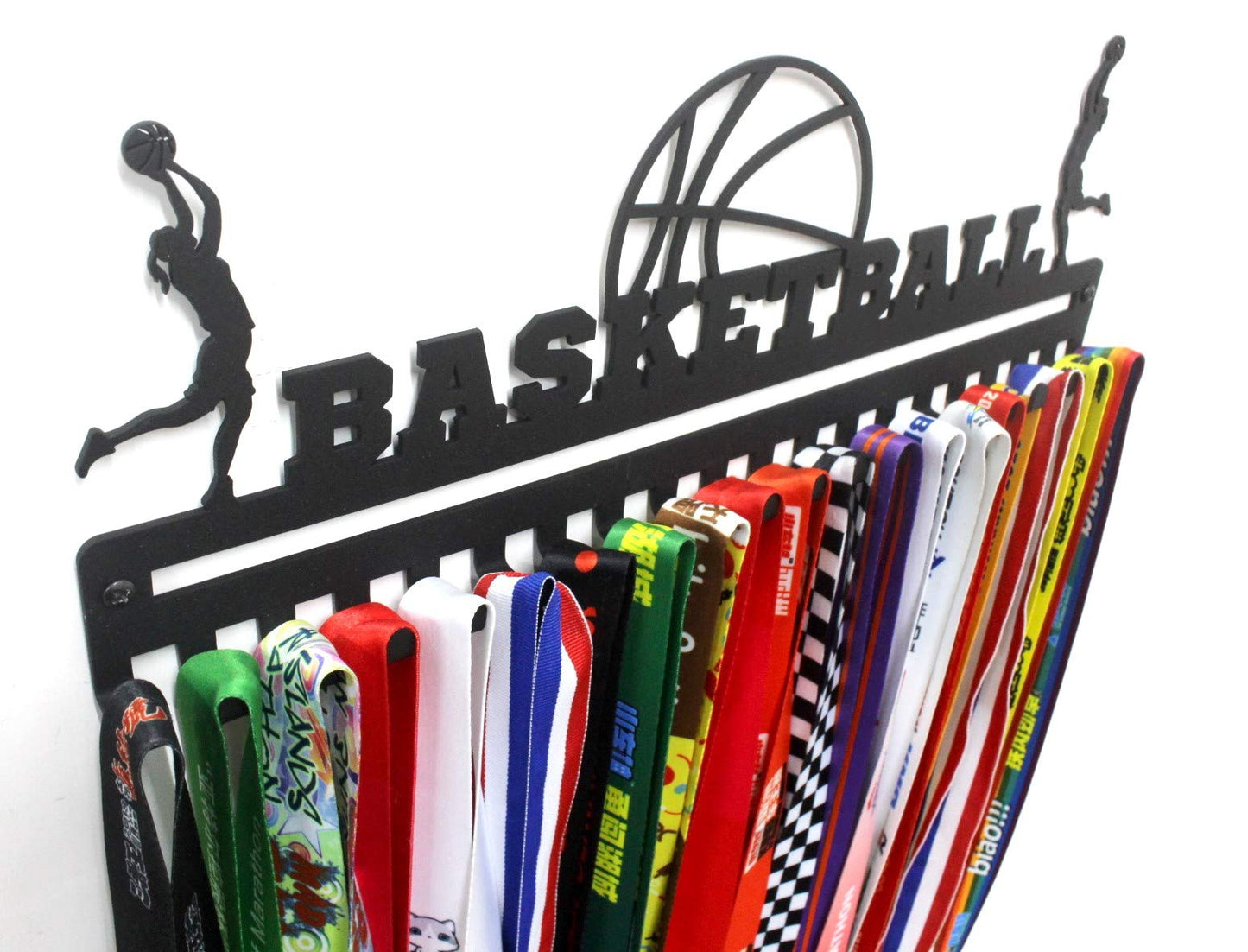 'Basketball' Medal Hanger and Ribbon Display (Girl) - Black