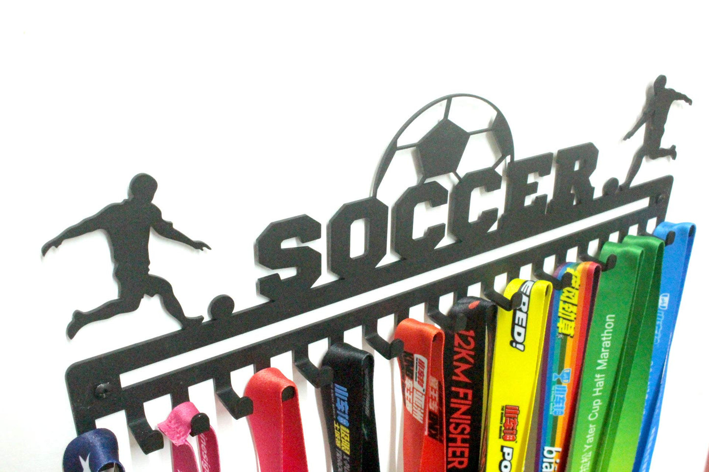 Soccer Boy Medal Hanger with 20 Hooks (Black)