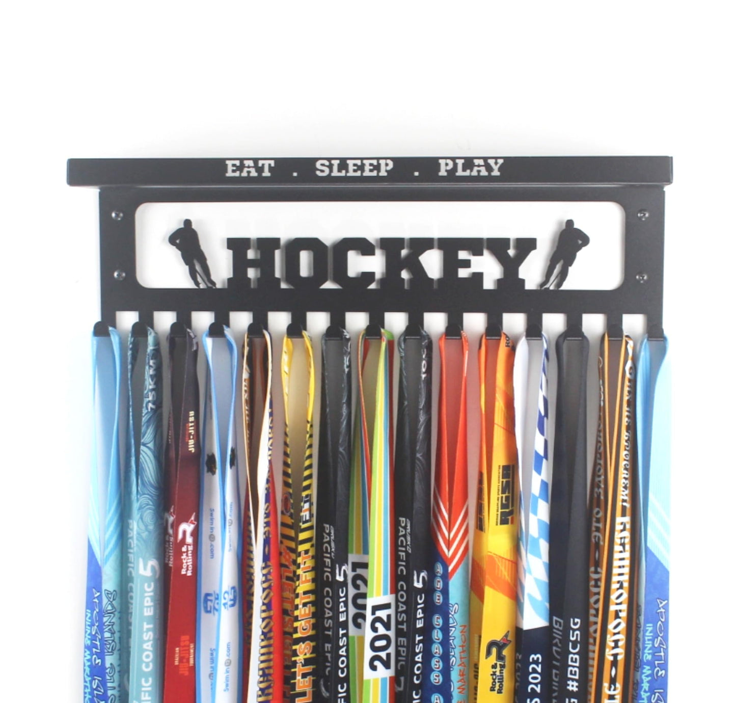 16" Premium Metal Wall Mount "HOCKEY" Medal Hanger with 3" Shelf