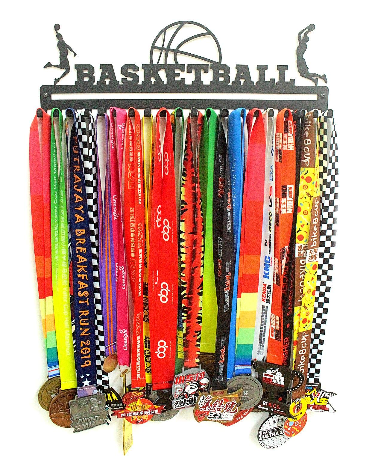 'Basketball' Medal Hanger and Ribbon Display (Girl) - Black