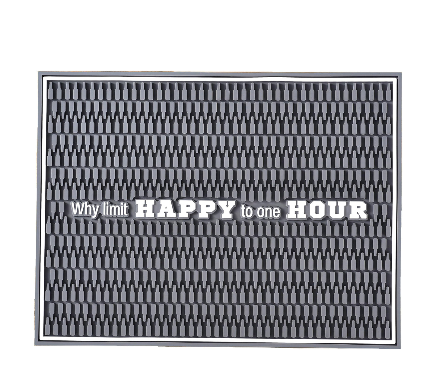 "Why Limit Happy to One Hour" Rubber Bar Mat, 16in x 12in x 0.4in