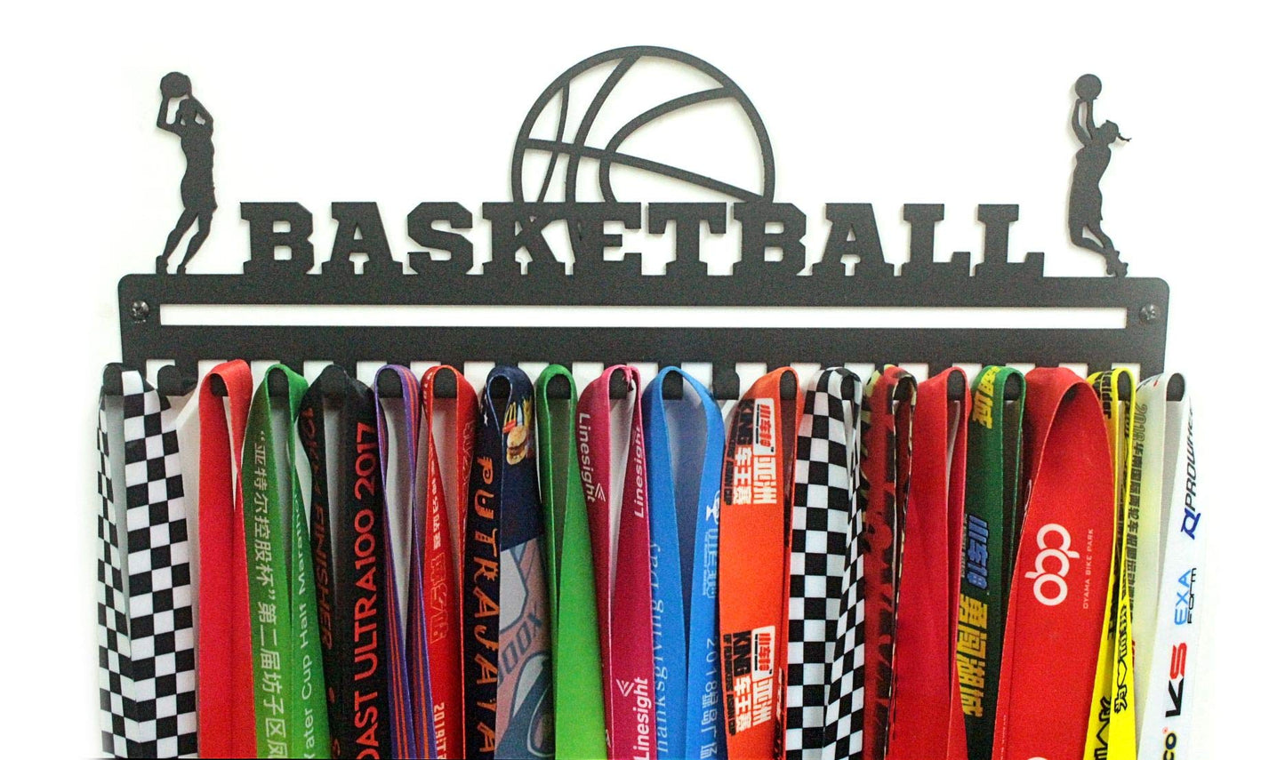 Basketball Girl Figure Medal Hanger with 20 Hooks (Black)