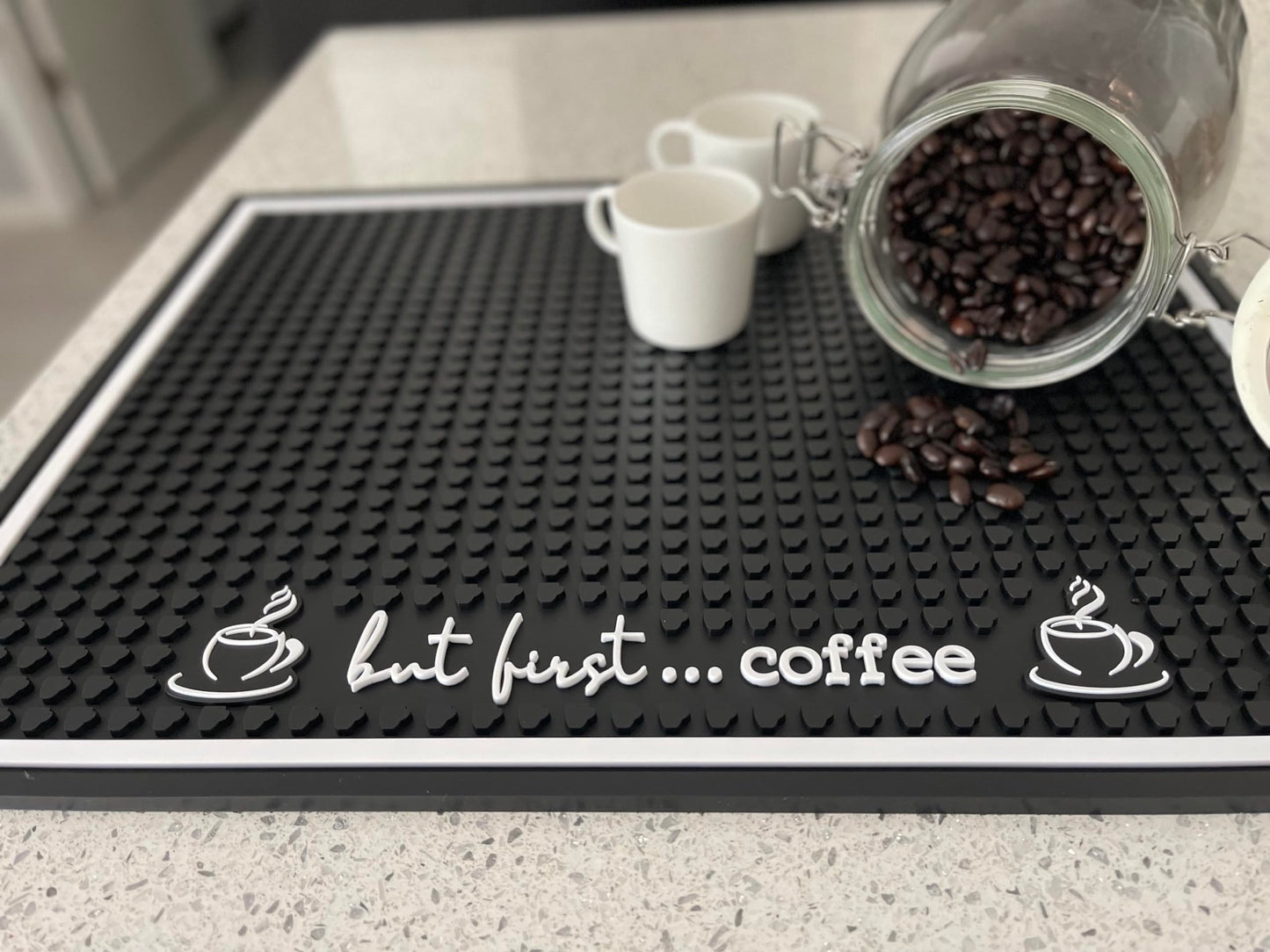 "But First Coffee" Rubber Mat, 18in x 14in x 0.4in