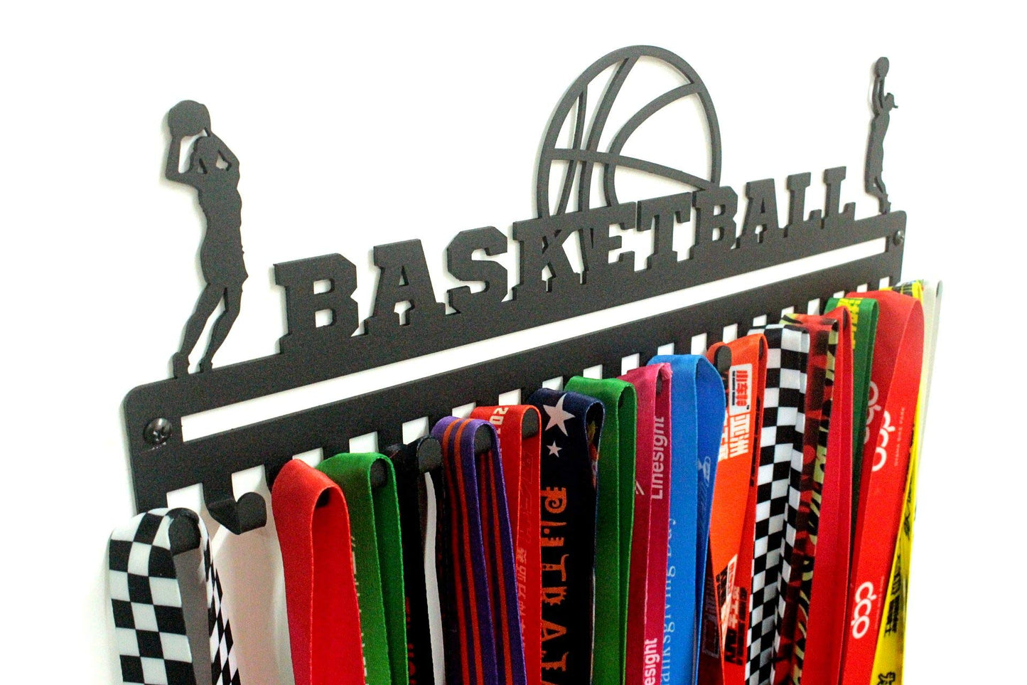 Basketball Girl Figure Medal Hanger with 20 Hooks (Black)