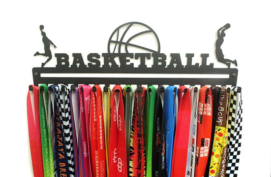 'Basketball' Medal Hanger and Ribbon Display (Girl) - Black