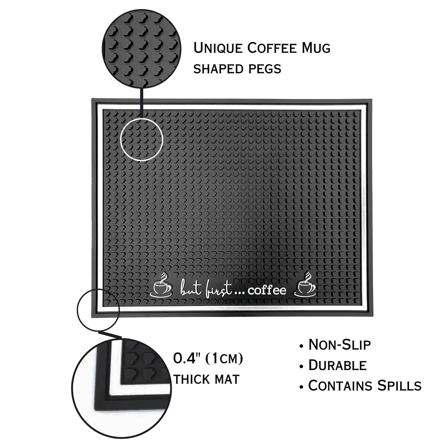 "But First Coffee" Rubber Mat, 18in x 14in x 0.4in