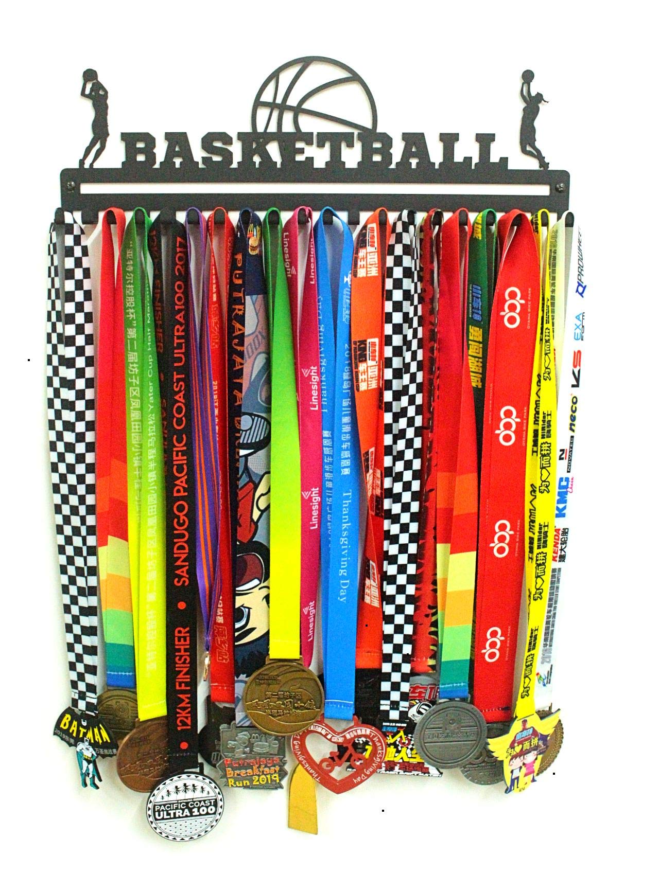 Basketball Girl Figure Medal Hanger with 20 Hooks (Black)