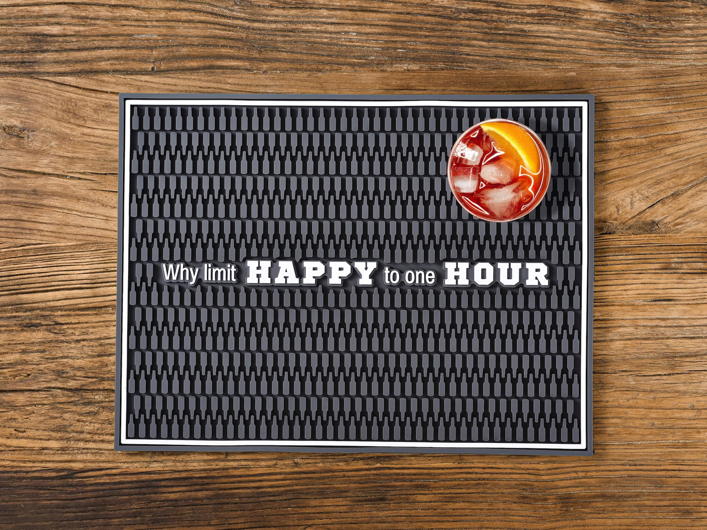 "Why Limit Happy to One Hour" Rubber Bar Mat, 16in x 12in x 0.4in